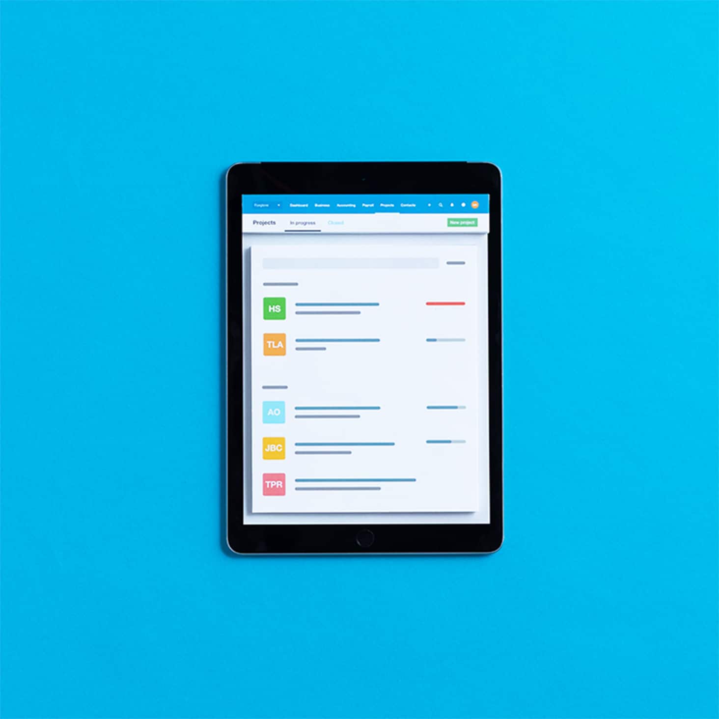 Xero job tracking software shows a list of tracked jobs. 