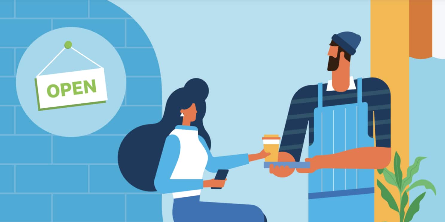 A small business owner in Nevada serving coffee to a customer