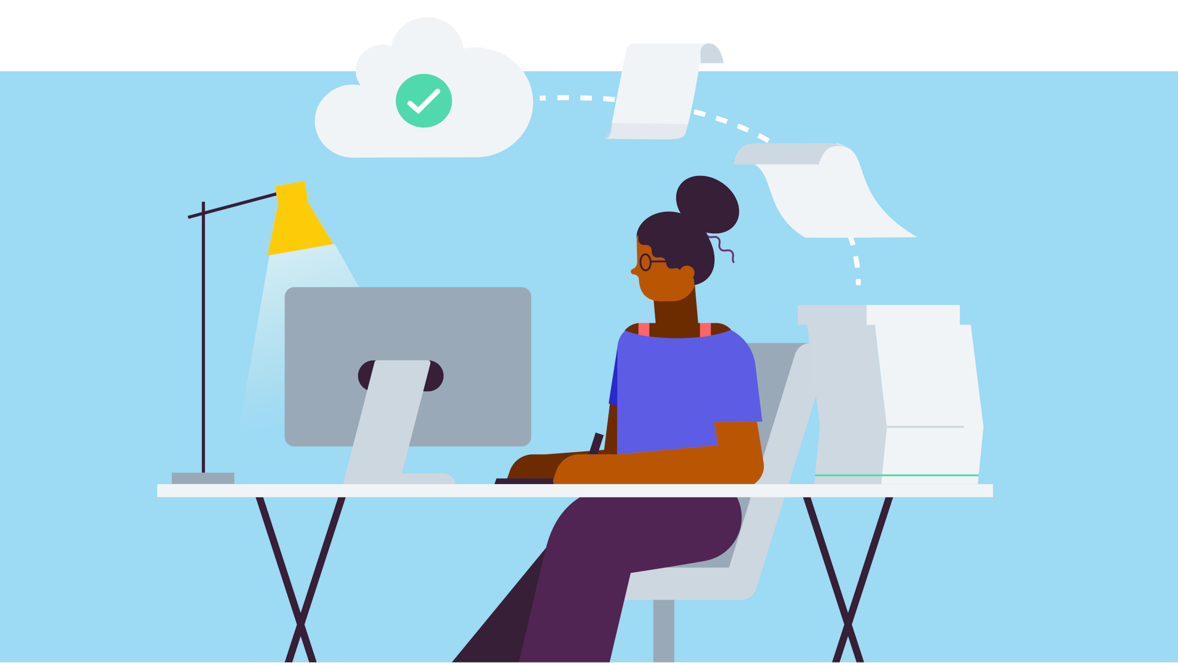 Illustration of a  small business owner overseeing her various projects with Xero’s architect time-tracking software.