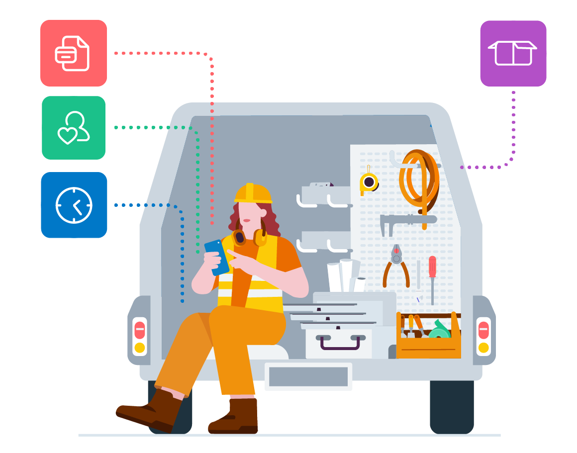 A construction business owner using Xero accounting software in their vehicle