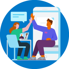 A person giving a high five to another person, while they are on a video call.