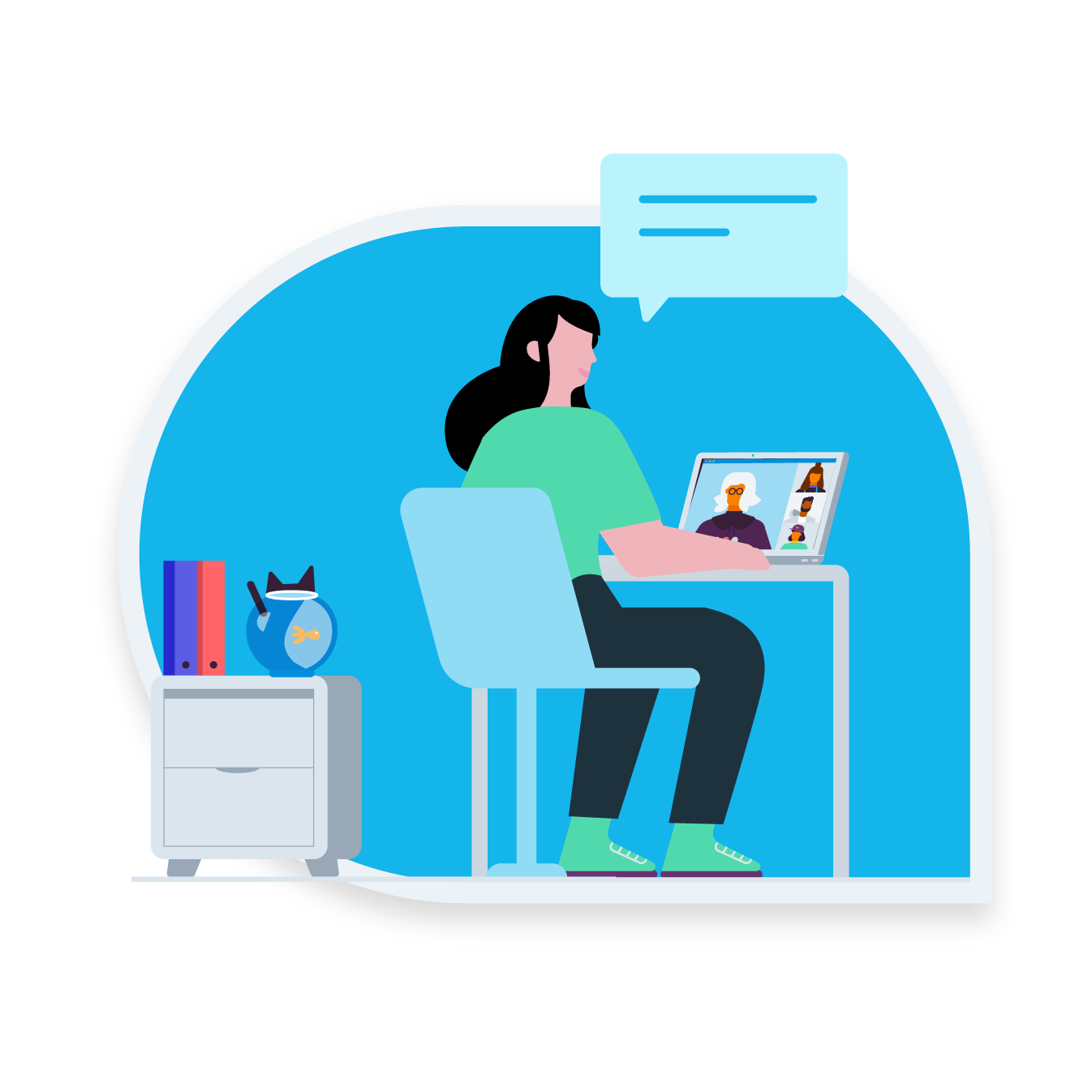 A business owner for an insurance company talking to their clients in a video call.