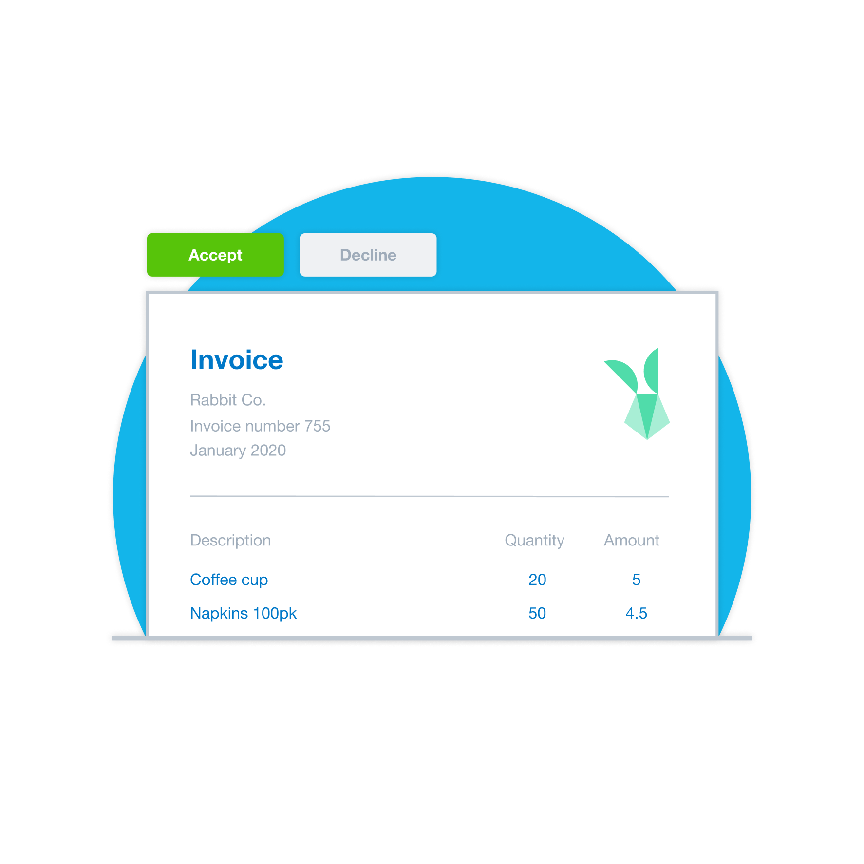 An invoice with an Accept button and a Decline button.