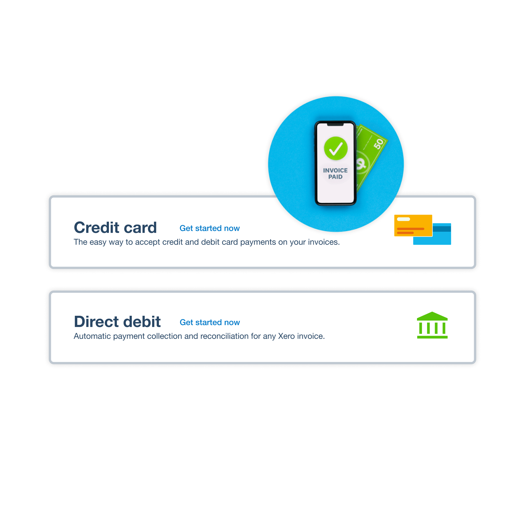 A Xero setup screen for enabling customer payments by direct debit.