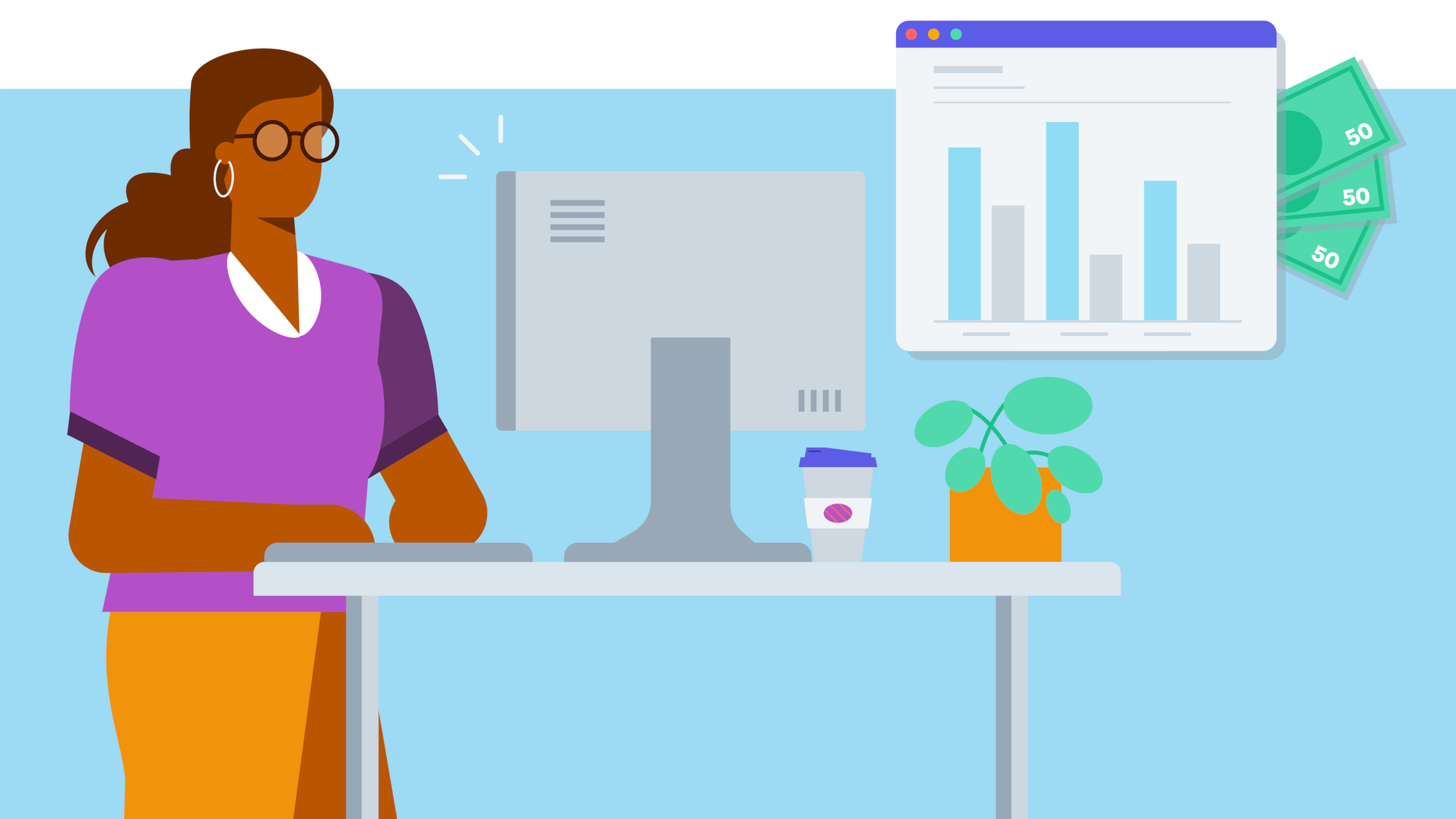 Person working at a desk on their ROI calculations for their small business