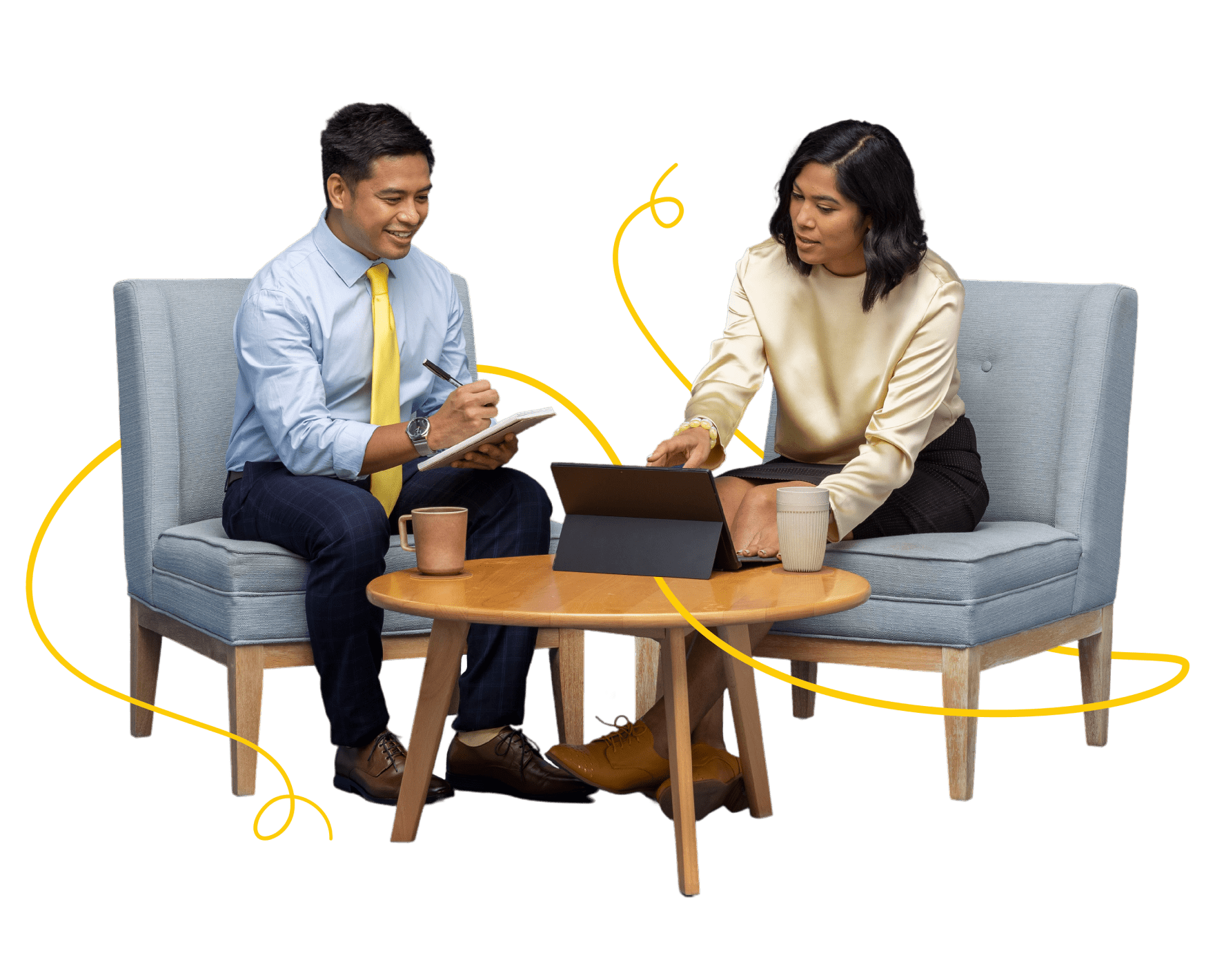 A Xero user showing his friend the software.