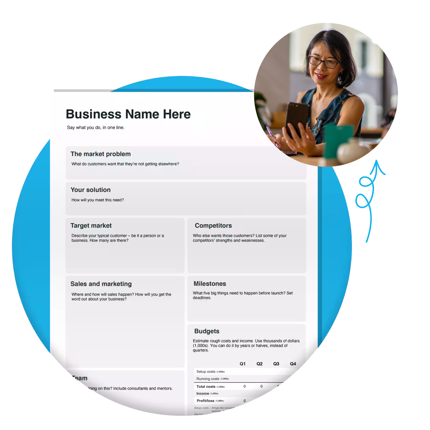 A small business owner making use of Xero’s real estate business plan template