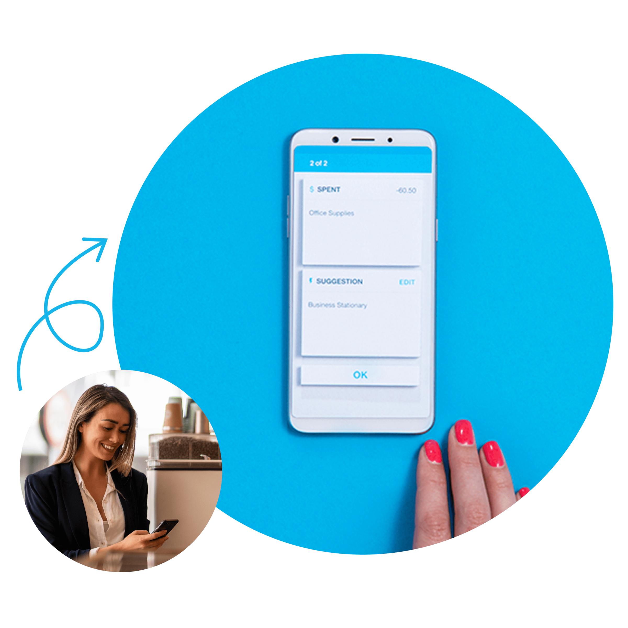 A small business owner reconciles bank transactions in the Xero Accounting App while having a coffee in a cafe.
