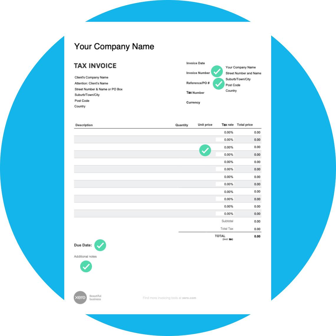  A blank tax invoice with fields for users to fill out.