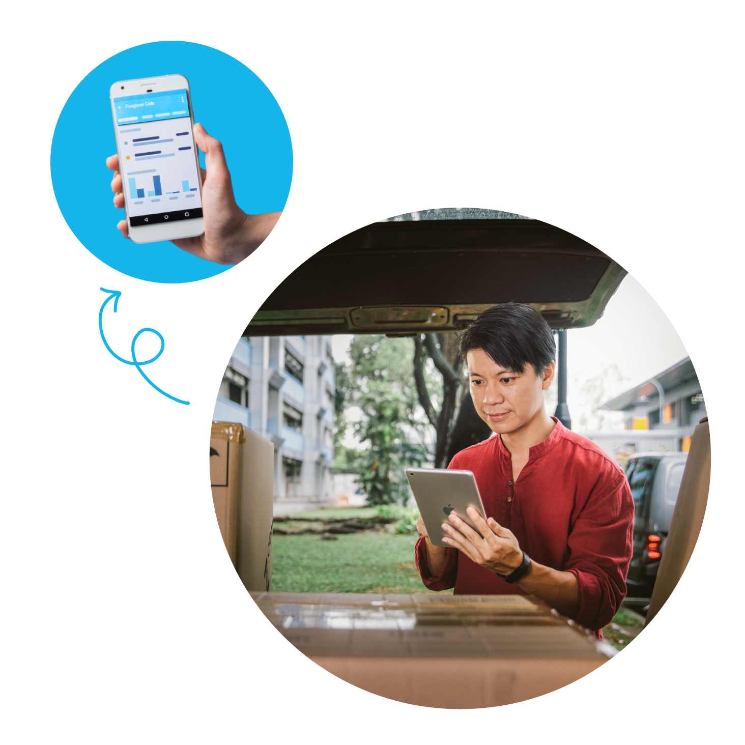 A person uses their device to track items through Xero’s stock control software