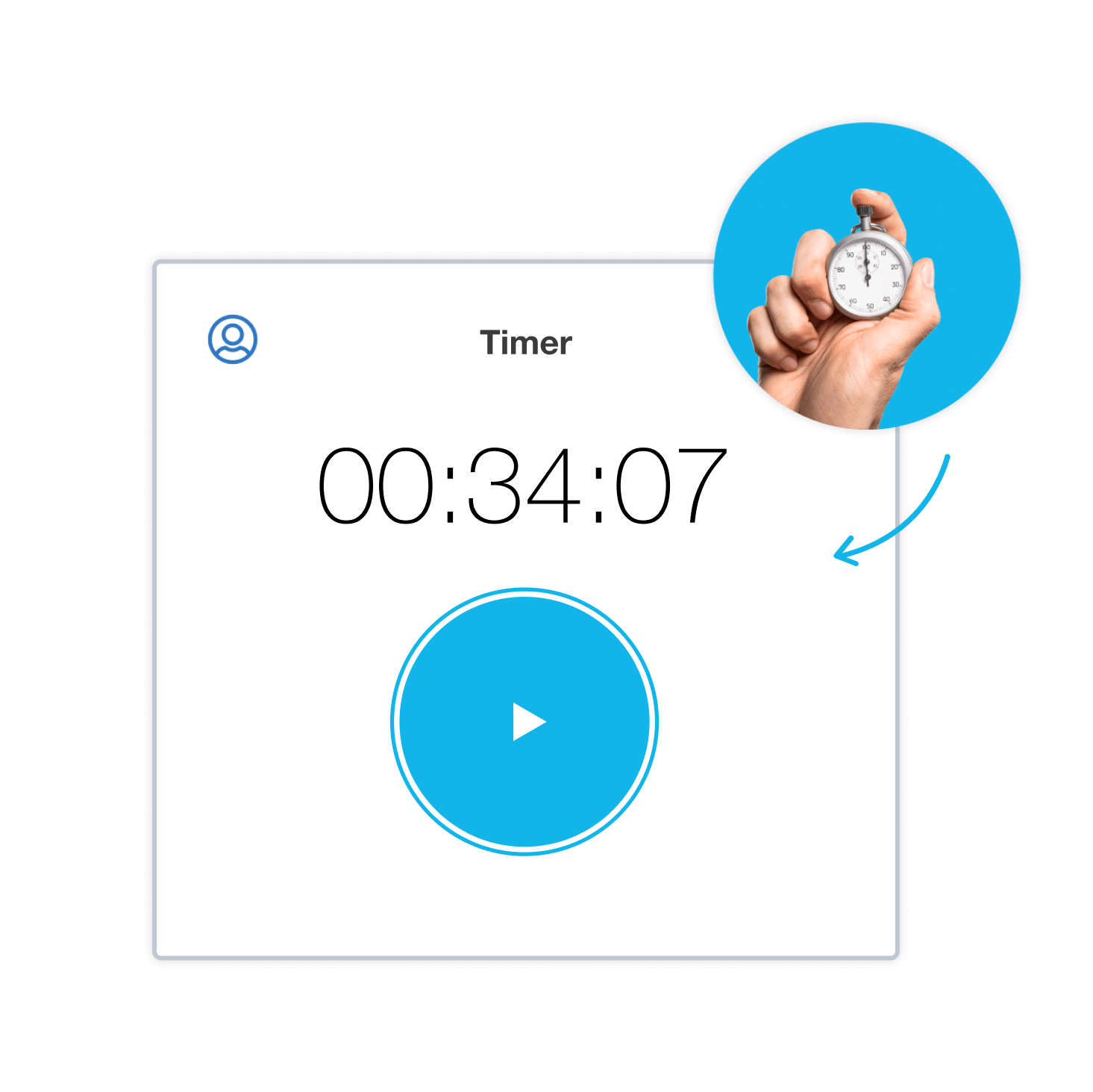 Image shows time being tracked with a stopwatch next to an accounting software dashboard.