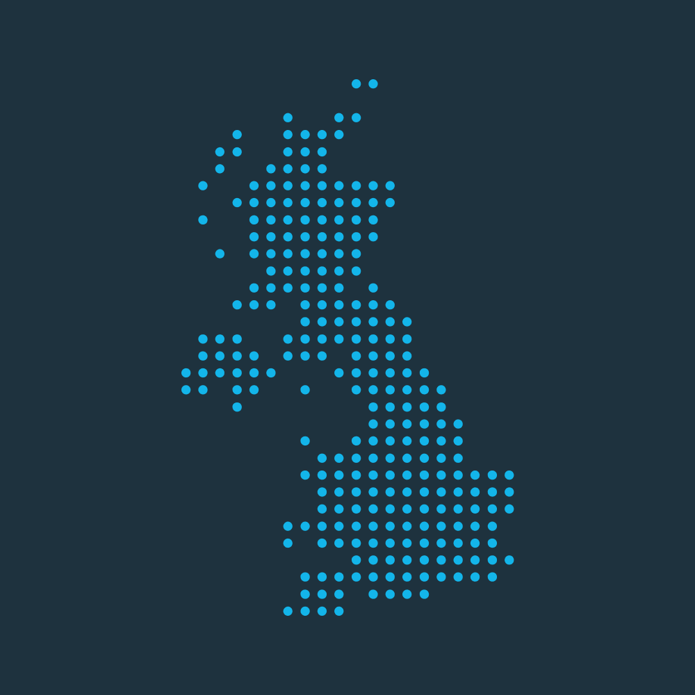 Map of the United Kingdom made out of dots